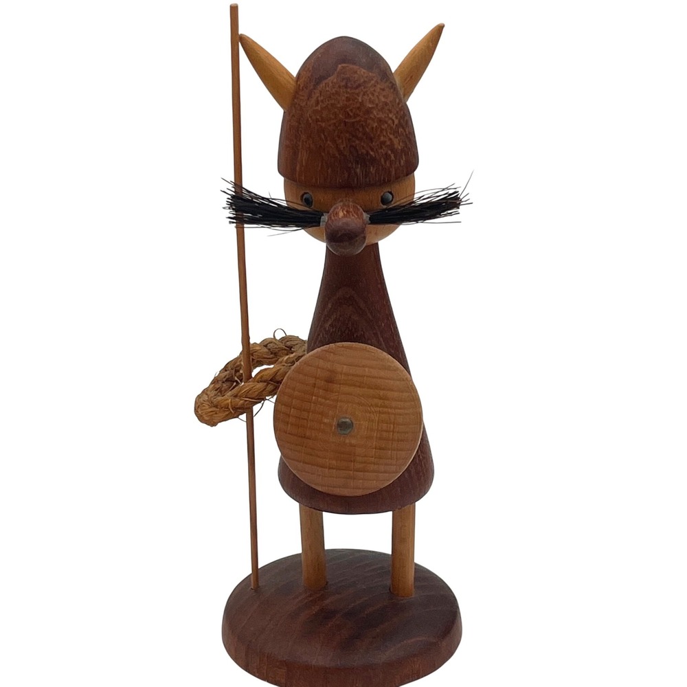 Vintage Danish Teak Wood Viking Figurine Made in Denmark Mid Century Modern